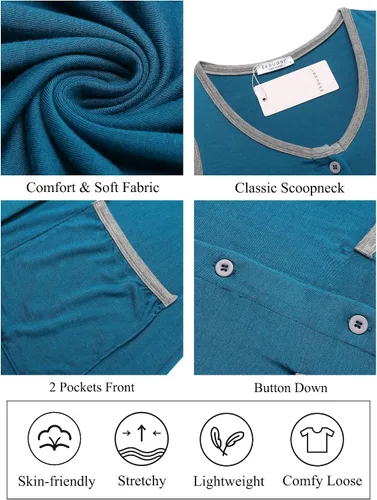 Vista 5 de Ekouaer Camisón sin mangas para mujer, camisón con botones y bolsillos, talla XXL