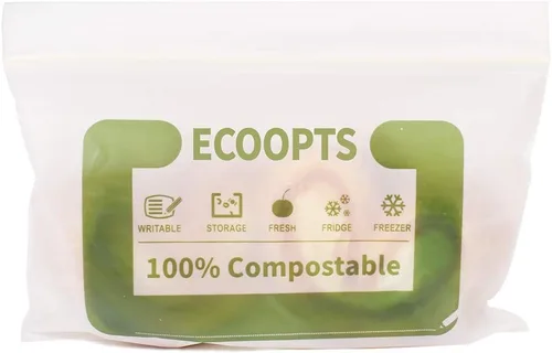 Vista 5 de Bolsa con cremallera 100% compostable para aperitivos Bolsas de almacenamiento pequeñas ecológicas Bolsa para congelador A base de plantas sin