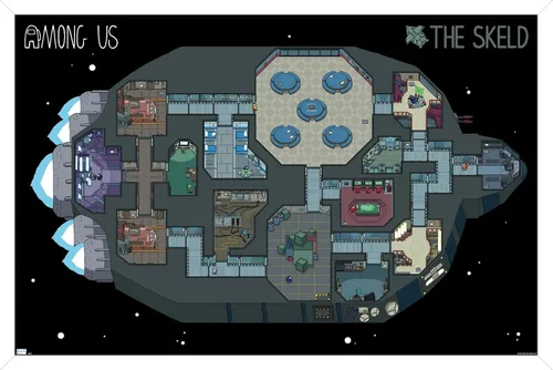 Vista 14 de Among Us - Póster de pared Skeld Map, 22.4 pulgadas de largo x 14.7 pulgadas de ancho, versión enmarcada de madera de granero