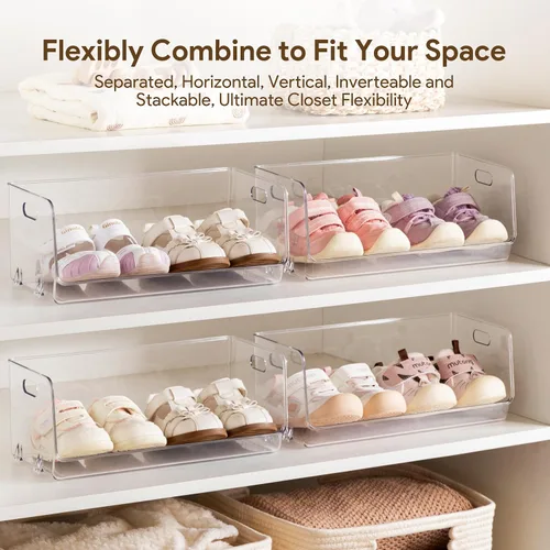 Vista 4 de HBlife Zapatero de acrílico transparente para niños, organizador de almacenamiento de zapatos para bebé, piso, entrada, dormitorio, 2 niveles