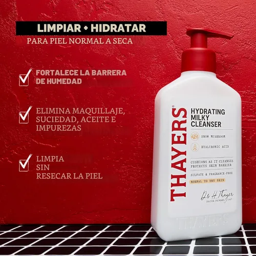 Vista 5 de THAYERS Limpiador Facial Hidratante Lechoso con Hongo de Nieve Tremella y Ácido Hialurónico, Lavado Facial Suave Recomendado por Dermatólogos