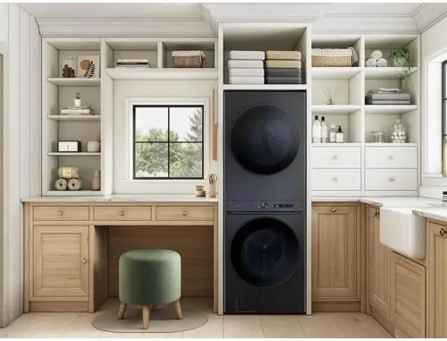 Vista 5 de Samsung WH46DBH500EV 4.6/7.6 pies cúbicos Lavadora/Secadora apiladas de Acabado Negro Cepillado Bespoke AI