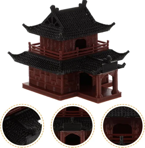 Vista 5 de COHEALI Mini pabellón de pecera, adorno de plástico micro paisaje decorativo para acuario, estatua de pabellón en miniatura ligera para escritorio