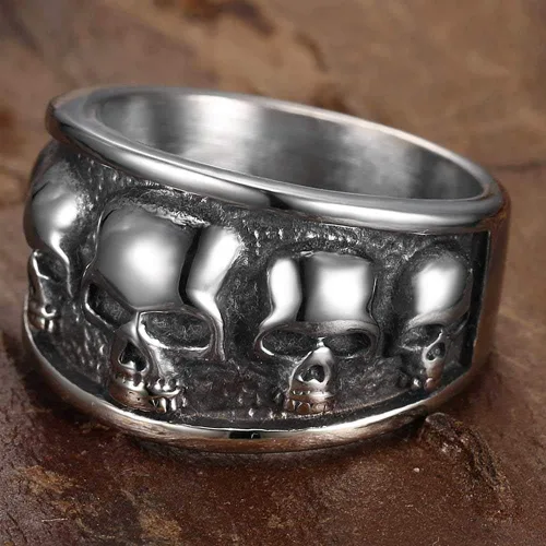 Vista 2 de Jude Jewelers Anillo retro vintage de acero inoxidable gótico con calavera de muerte, esqueleto de la muerte, cóctel, fiesta, motero, declaración