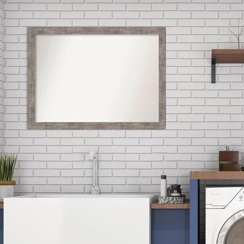 Vista 283 de Amanti Art Silver Bathroom Mirror for Over Sink, 26x35 Custom Made Marred Pewter Rectangle Vanity Mirror, Large Casual Wood Frame, Hangs Horizonally