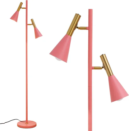 Vista 10 de Elegante lámpara de pie moderna con 2 cabezales ajustables, lámparas de pie blancas y doradas con base de mármol, luz vertical de poste alto
