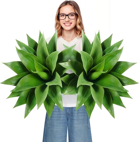 Vista 9 de Velener Plantas artificiales de agave falsas, Plantas suculentas falsas para decoración de habitaciones, tallos de plantas de agave sintético sin
