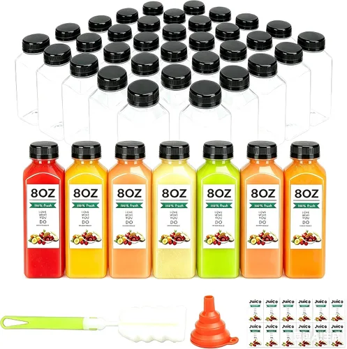 Vista 10 de 24 botellas de plástico de 16 onzas con tapas, botellas de jugo con tapas, recipientes reutilizables y claros para bebidas como leche, batidos, jugo