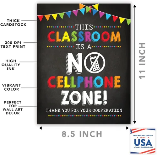 Vista 9 de Andaz Press Cartel artístico de pared para profesor de aula escolar, 8.5 x 11 pulgadas, con texto en inglés "This Classroom is a No Cellphone Zone