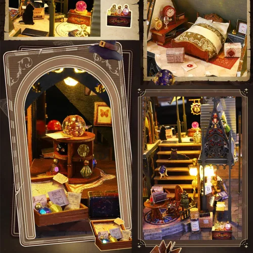 Vista 4 de Mini casa de muñecas de madera 3D con cubierta a prueba de polvo y movimiento de música, kit de casa de muñecas en miniatura y muebles, idea