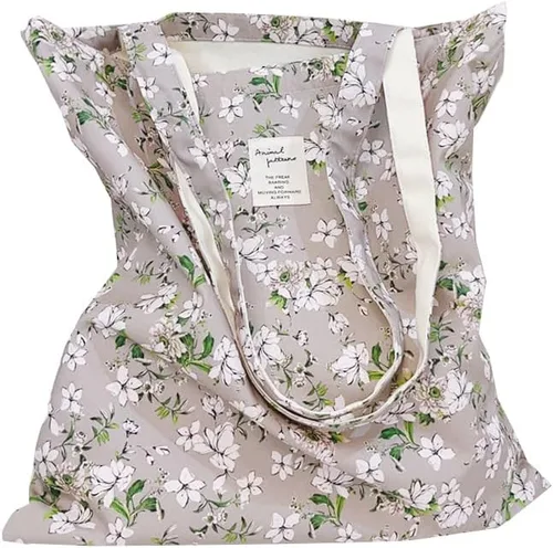 Vista 32 de Floral Canvas Tote Bag Double-Sided Printed Cloth Cotton Tote Floral Shoulder Bags for Beach Travel Shopping Grocery