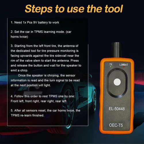 Vista 5 de Bittwee EL-50448 TPMS Herramienta de reaprendizaje, entrenamiento de programación de sistemas automáticos, OEC-T5 para la mayoría de los vehículos