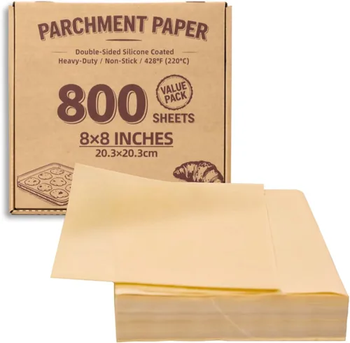Vista 11 de Cuadrados pequeños de pergamino precortados a granel de 5 x 5, 3200 hojas, sin blanquear, antiadherentes, para envoltorios de dulces, papel de Marrón
