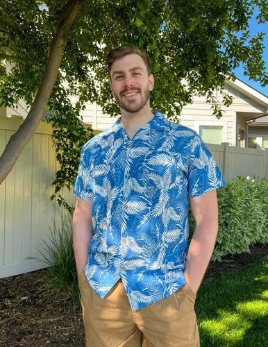 Vista 2 de COOFANDY Camisas florales hawaianas de algodón y lino con botones tropicales para hombre