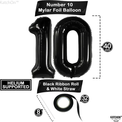 Vista 2 de KatchOn Globo negro del número 10 de 40 pulgadas para decoraciones
