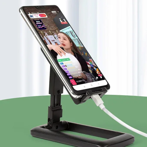 Vista 2 de Soporte de teléfono celular para teléfono móvil Tablet PC Soportes plegables ajustables Accesorios de soporte portátil (negro)