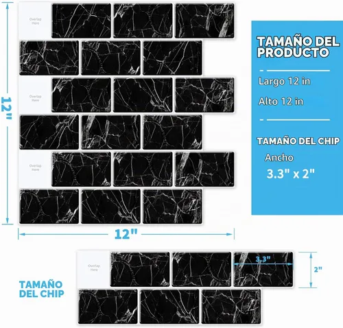 Vista 7 de Art3d Protector contra salpicaduras autoadhesivo de 10 hojas, 12 pulgadas x 12 pulgadas, azulejos tipo metro en diseño de mármol Mármol negro