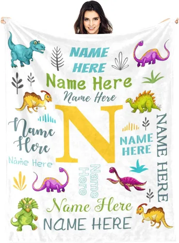 Vista 8 de Manta de bebé de dinosaurio personalizada para niños y niñas, manta personalizada de dinosaurio con nombre, manta de animal lindo para niños, manta
