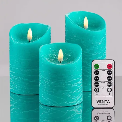 Vista 17 de VENTA Juego de 3 velas de pilar de marfil cálido Velas de cera real operadas por baterías con llama parpadeante Decoración atemporal para todo