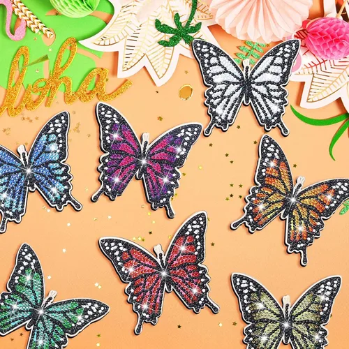 Vista 4 de Kit de 10 posavasos de pintura de diamantes de mariposa con soporte para principiantes, adultos y niños, suministros de arte de primavera para regalo