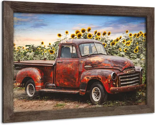 Vista 7 de Lienzo decorativo para pared de automóvil oxidado: cuadros de camiones viejos impresos en lienzo para dormitorio