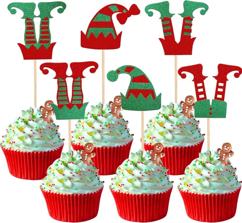 Vista 17 de Rsstarxi Paquete de 24 Adornos para Cupcakes Oh Baby de Navidad con Purpurina, Sombreros de Navidad, Palillos para Cupcakes de Baby Shower para Baby