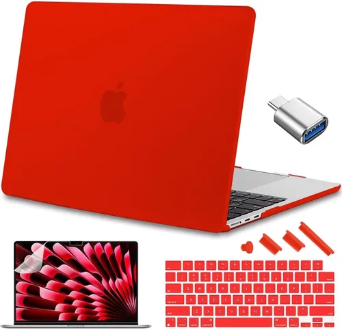Vista 8 de Compatible con MacBook Air de 15 pulgadas M2 M3 versión 2023 2024, funda rígida de plástico, funda de teclado y protector de pantalla y adaptador