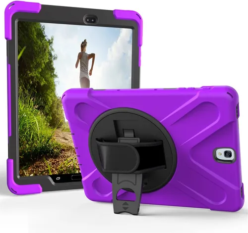 Vista 10 de Funda para Samsung Galaxy Tab S3 9.7 pulgadas SM-T820/SM-T825, 360 grados giratorio Kickstand mano correa de hombro resistente a prueba de golpes