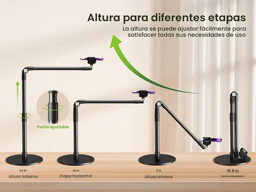 Vista 5 de elitehood Soporte de teléfono superior de aluminio resistente, soporte de iPhone de brazo largo de 15 pulgadas para grabación de video, soporte