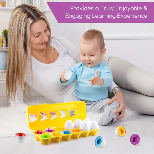 Vista 4 de Play Brainy Huevos a juego de forma y color - Juguete de huevo de Pascua - Juguete educativo Montessori STEM para niños pequeños y preescolares