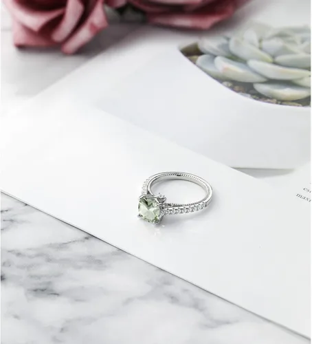 Vista 5 de Gem Stone King Anillo de compromiso de plata de ley 925 con piedra natal de 0.276 in y zafiro blanco creado Anillo de compromiso de boda