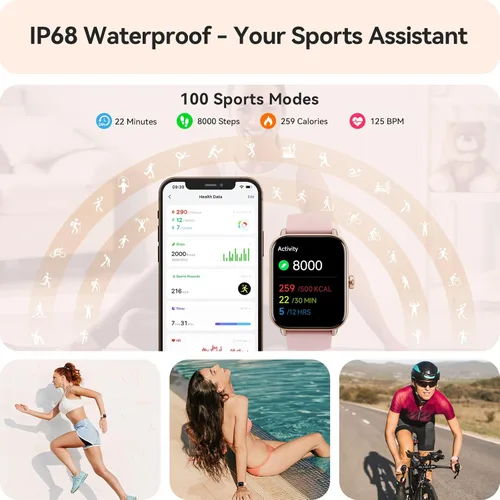 Vista 3 de Gydom Reloj inteligente para mujer y hombre, Android y iPhone, rosa + verde oscuro