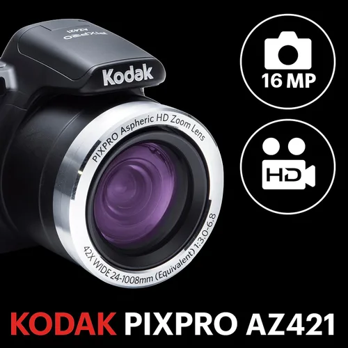 Vista 2 de Cámara digital Pixpro AZ421-RD de 16 MP, de la marca Kodak, con zoom 42x y pantalla LCD de 3