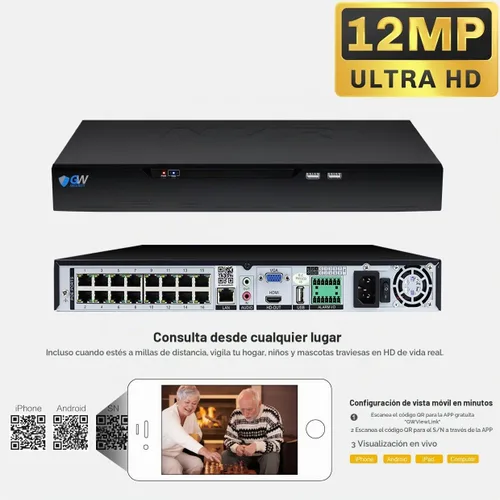 Vista 3 de GW Security 16 Channel NVR 12MP Sistema de cámaras de seguridad domo