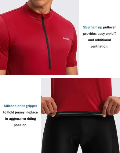 Vista 4 de Bikewa Maillot de ciclismo para hombre que absorbe la humedad, manga corta, UPF media cremallera, ciclismo, ciclismo de carretera, camisas