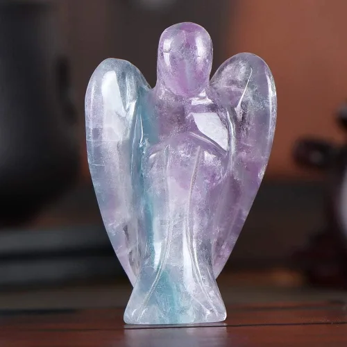 Vista 2 de Artistone Figuras de ángel de fluorita arcoíris con cristales curativos, estatua de ángel guardián de bolsillo natural, decoración de piedra