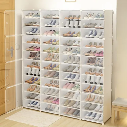 Vista 9 de Organizador de zapatos para 72 pares, caja de almacenamiento de zapatos, caja de almacenamiento apilable para zapatos, caja de exhibición de zapatos