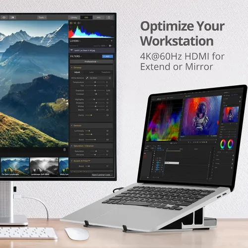 Vista 7 de SIIG Estación de acoplamiento universal USB-C para laptop, HDMI 4K 60Hz, Gigabit Ethernet, USB-A 3.0 5Gbps, 100W PD, MacBook Air/Pro/Max, Windows