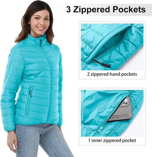 Vista 3 de Outdoor Ventures Women's Packable Full-Zip Short Puffer Jacket Insulated Quilted Warm Lightweight Winter Coat