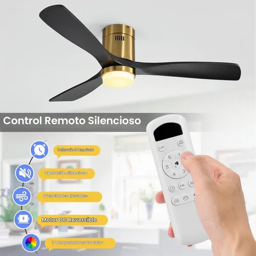 Vista 7 de Sofucor - Ventilador de techo de 52 pulgadas con luces, ventilador de techo empotrado negro para interiores/exteriores con control remoto de luz