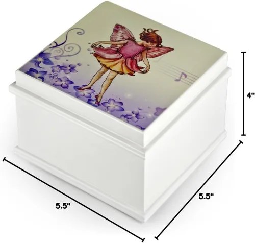 Vista 3 de Blanco mate Enchanted 18 notas caja de joyería de bailarina Musical de hada – Muchas opciones de canción