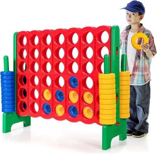 Vista 14 de HONEY JOY Juego gigante gigante de 4 a punta, juegos gigantes para patio al aire libre para la familia, 42 anillos jumbo y deslizador de liberación