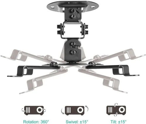 Vista 7 de WALI Soporte de techo para proyector, soporte universal para proyector de perfil bajo con brazos retráctiles y función de ajuste múltiple Negro