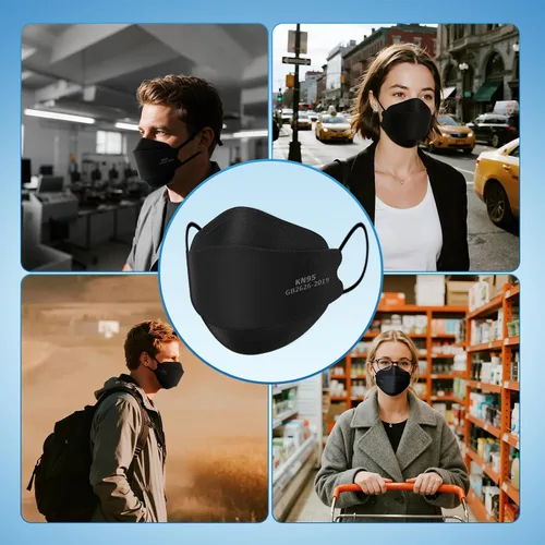 Vista 7 de Mascarillas KN95 para adultos, paquete de 50 unidades, mascarillas desechables negras de 5 capas contra humo y polvo PM 2.5, eficiencia