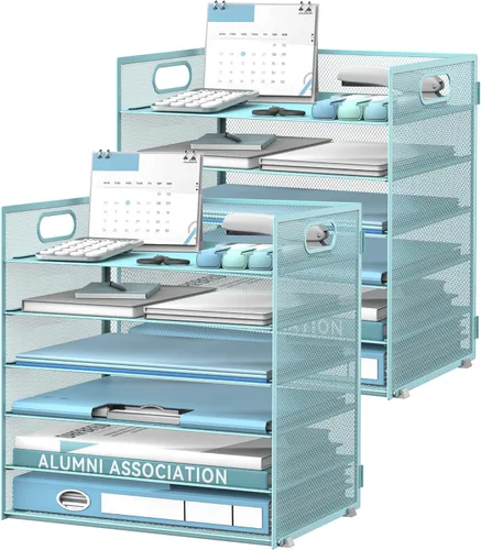 Vista 12 de Daltack Organizador de papel de 6 niveles para escritorio, organizador de bandejas de papel para escritorios, organizadores de archivos de Negro