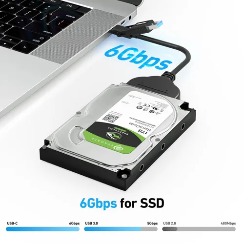 Vista 2 de BENFEI Cable SATA a USB, adaptador de disco duro USB C/USB 3.0 a SATA III 2 en 1 compatible con HDD y SSD de 2.5 pulgadas