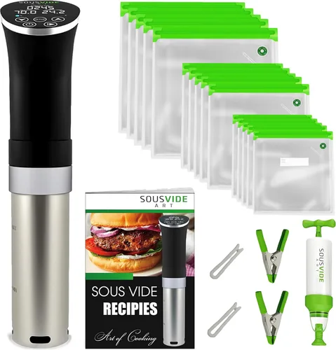 Vista 9 de SOUSVIDE ART 37 bolsas reutilizables de sellado al vacío con sellador al vacío, 30 bolsas de cocina y almacenamiento de 3 tamaños con bomba