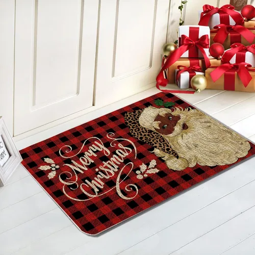 Vista 2 de GAGEC Tapete de Navidad para exteriores, tapete negro de Papá Noel, tapete de entrada a cuadros rojos afroamericanos, decoración de casa de campo