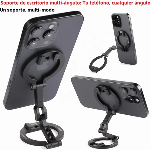 Vista 4 de Soporte de teléfono de doble anillo magnético – Soporte plegable de aluminio CNC de rotación de 360°, tornillo de 1/4 pulgadas, interfaz de zapata
