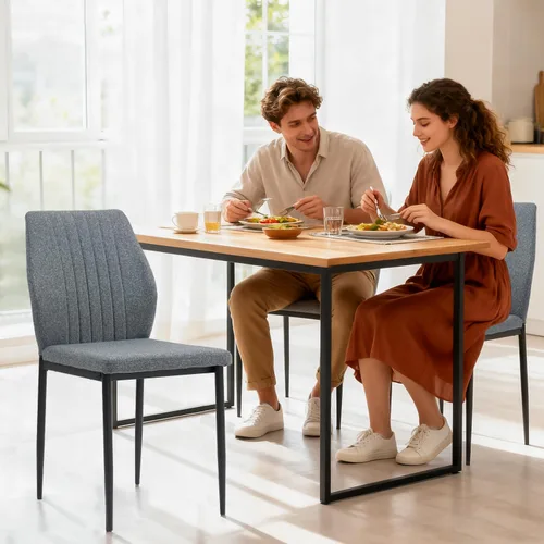 Vista 8 de Juego de 4 Sillas de Comedor, Sillas de Comedor de Madera Tapizadas, Sillas de Cocina de Tela Moderna de Mediados de Siglo con Patas de Metal, Tela